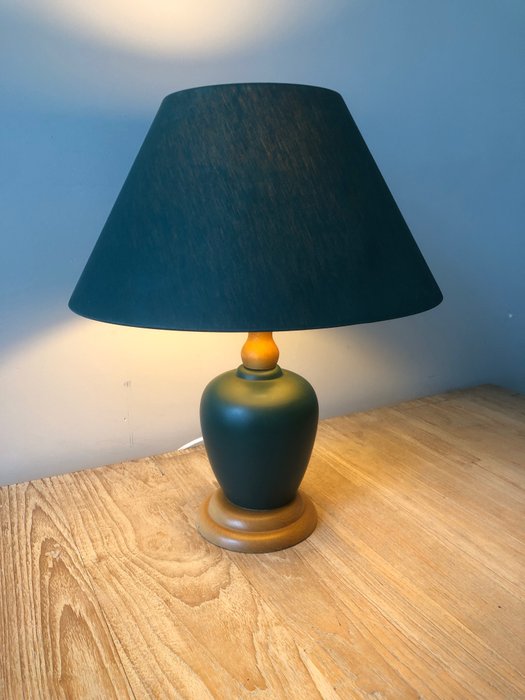 HB - Bordlampe - Grønn Keramikk/tre vase bordlampe - Keramikk