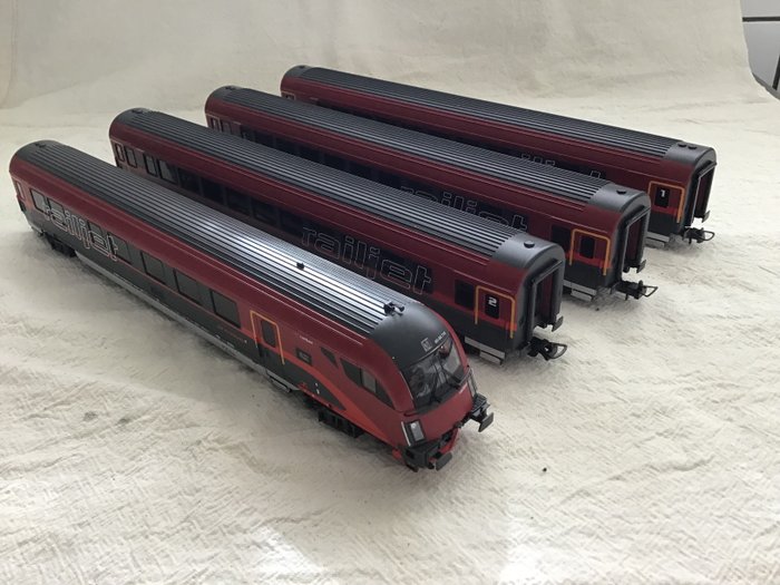 Piko H0 - Wagon de passagers pour trains miniatures (4) - 4 voitures passagers "Railjet" - ÖBB