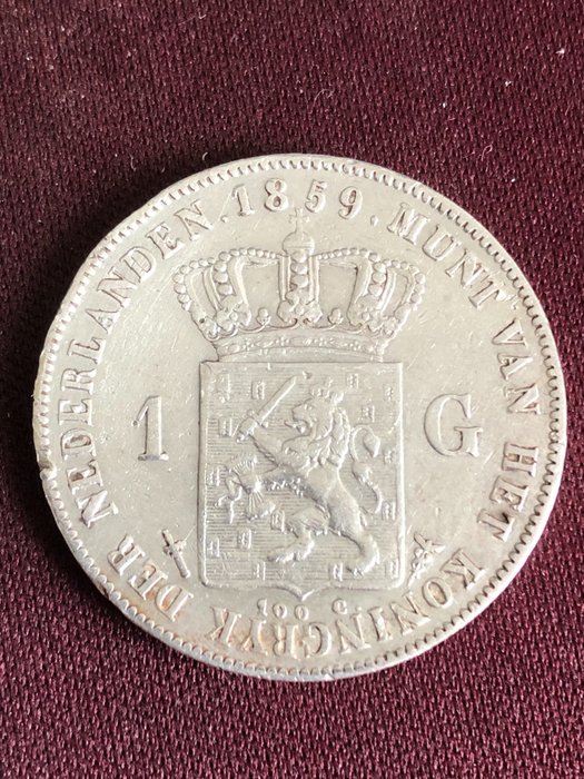 荷兰. Willem III (1849-1890). 1 Gulden 1859  (没有保留价)