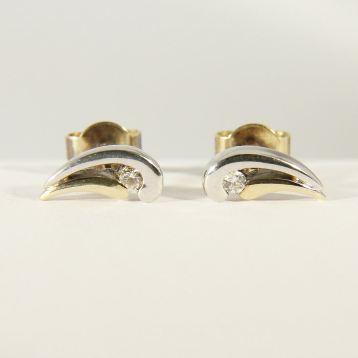 No Reserve Price - Earrings - Bicolor - 14 carat gold with diamonds - Diamond 