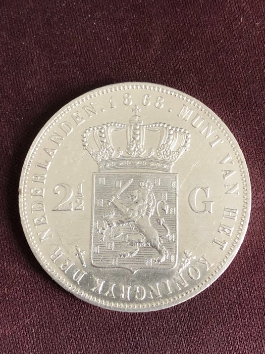 荷蘭. Willem III (1849-1890). 2 1/2 Gulden 1868  (沒有保留價)