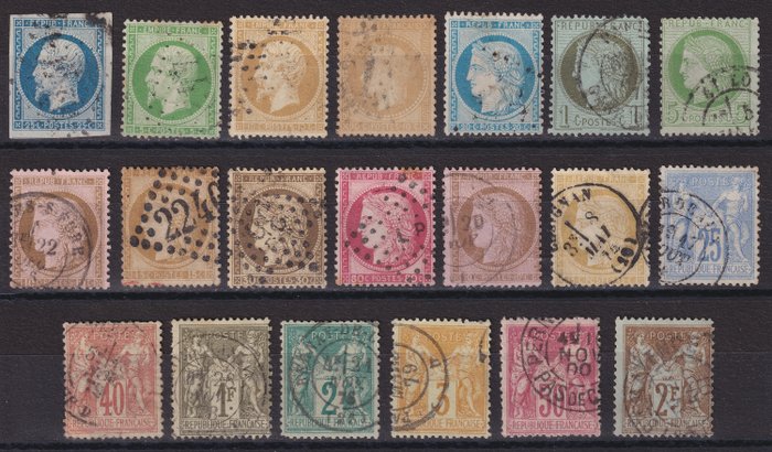 Ranska 1849/1898 - 20 klassista postimerkkiä numeroiden 10 ja 105 välillä. 1. ja pieni 1. valinta, Erittäin kaunis. - Yvert