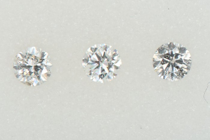 3 pcs Diamanter - 0.30 ct - Rund - NO RESERVE PRICE - G - I1, I2, I3