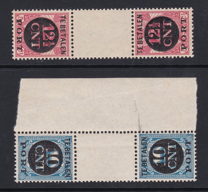 Niederlande 1924/1924 - Port 1924 Nachdruck mit schwarzem Überdruck NVPH 67B/68B postfrisch mit Fotozertifikat - Port Keerdruk overdrukt in zwart NVPH 67B/68B