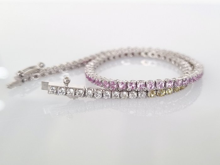 Tennis bracelet - 14 kt. White gold -  2.40 tw. Sapphire - Diamond