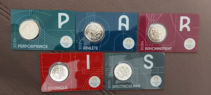 Frankreich. 2 Euro 2024 "Jeux Olympiques de Paris 2024" (5 coincards)  (Ohne Mindestpreis)