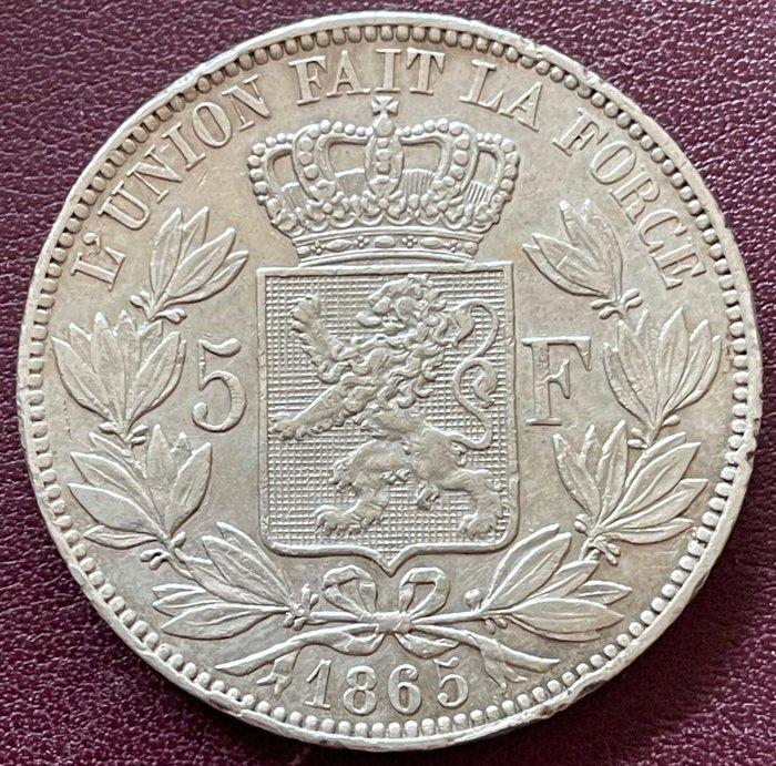 比利時. Leopold I (1831-1865). 5 Francs 1865  (沒有保留價)