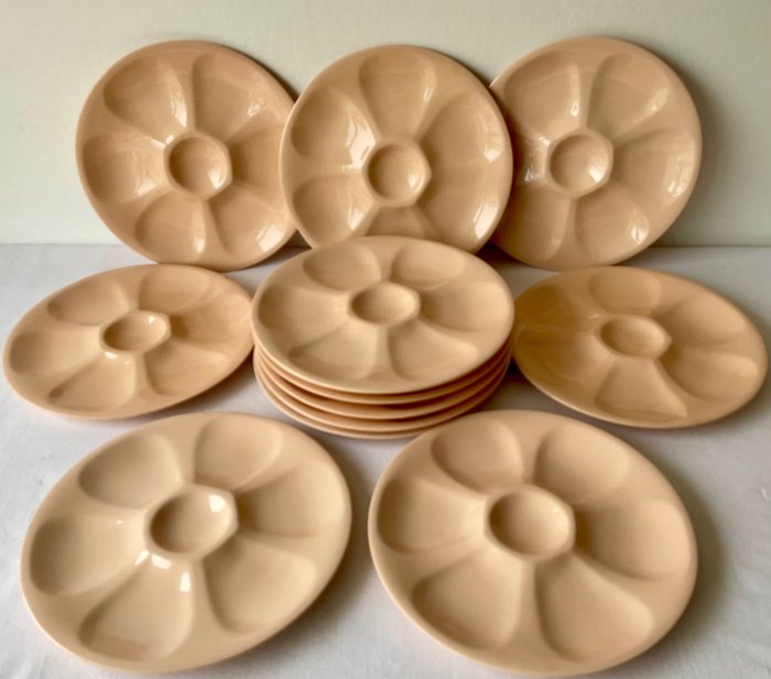 Digoin Sarregumines France , Art Deco - 牡蠣盤具組 - 十二人份 — 鮭魚色彩陶