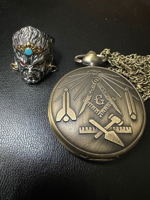 Freemasons Pocket Watch 45mm and Baphomet Gold plated ring - 2011-σήμερα