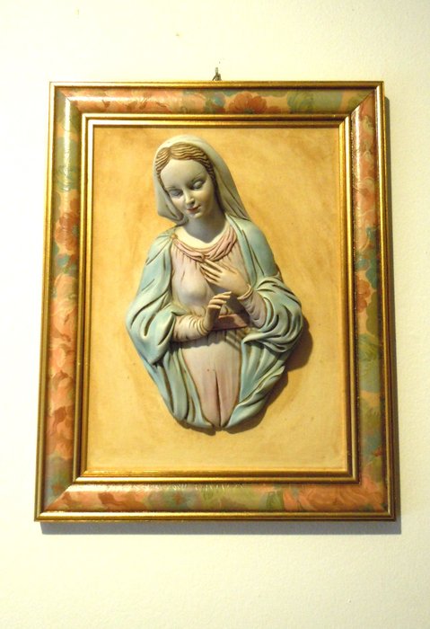 Capodimonte - Statuetta - Cuadro Virgen - (36,5cm) - Porcellana, Legno
