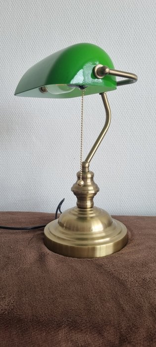 Lampa - notarielampa, bankmanslampa - Glas, Mässing
