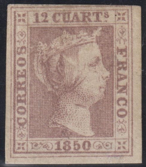 西班牙 1850 - 伊莎貝爾二世。 12 誇脫，淡紫色。 - Edifil 2