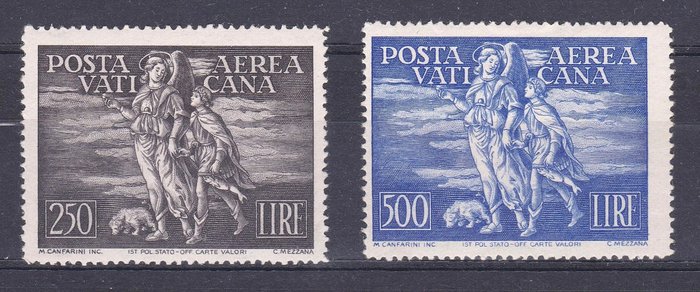 梵蒂岡城 1948 - 完整的航空郵件系列“Tobia”出色地居中 MNH** - Sassone N 16/17