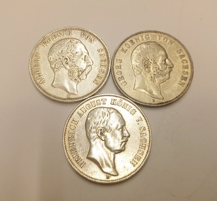 Allemagne, Saxe-Albertine. 14 Silbermünzen (verschiedene ) 1902-1907