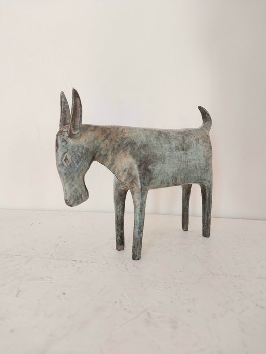 Statue, Bronze primitive donkey - 15 cm - Bronze