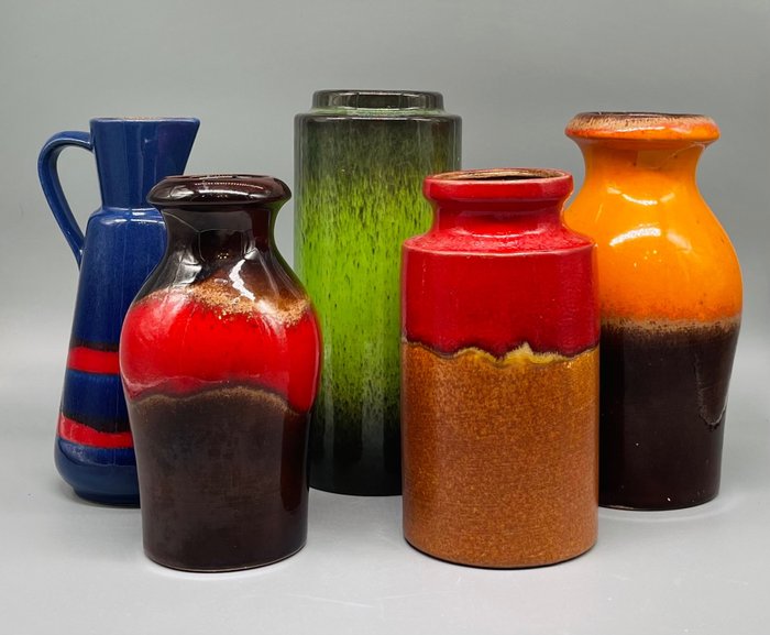 4 x Scheurich Vases & 1 Carstens Vase West Germany - Wazon (5)  - Ceramika