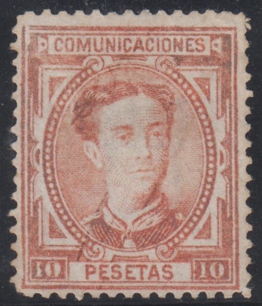 España 1876 - Alfonso XII. 10 pesetas, bermellón vivo. - Edifil 182