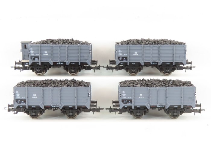 Electrotren H0 - 211179 - Vagón de tren de mercancías a escala (1) - 4 vagones furgónes de dos ejes cargados con carbón - DB