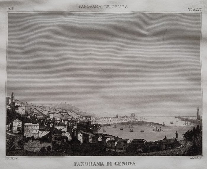 歐洲, 地圖 - 義大利 / 利古里亞 / 熱那亞; Pistolesi - Panorama de Gènes; Panorama di Genova - 1851-1860