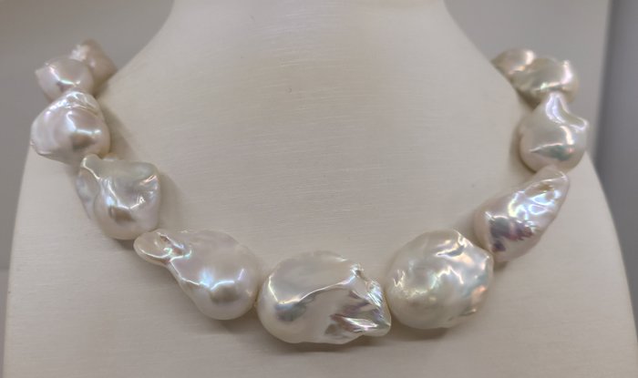 Sin Precio de Reserva - Collar Perlas de agua dulce Edison barrocas de 14x20 mm 