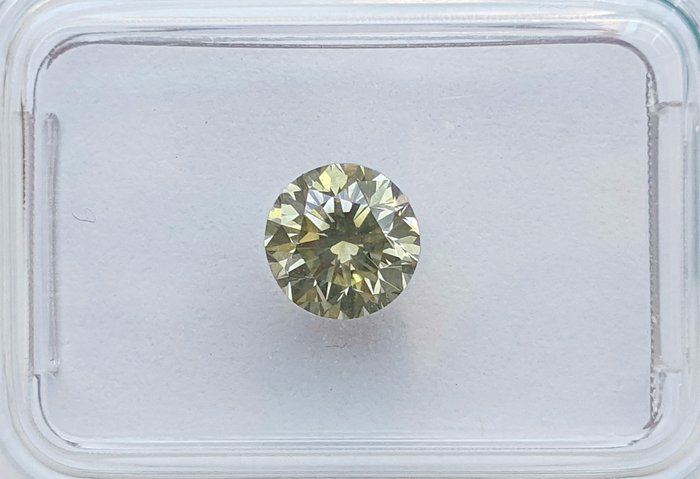 钻石 - 0.90 ct - 圆形 - 非常淡绿带黄 - SI2 微内含二级, No Reserve Price