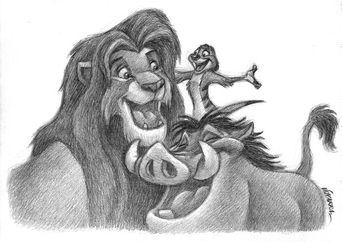 Joan Vizcarra - The Lion King: Simba, Timon & Pumba - Original Drawing - Pencil Art