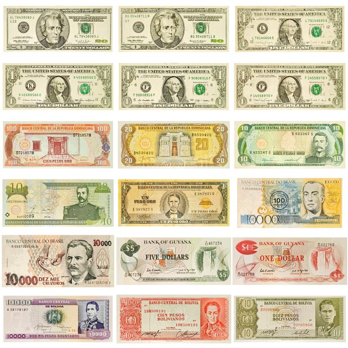 Lumea. - 18 banknotes - various dates  (Fără preț de rezervă)