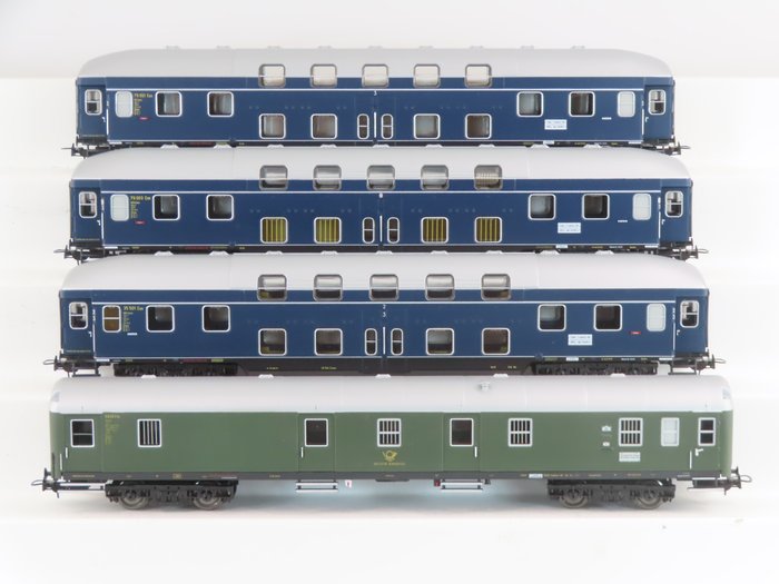 Heris H0轨 - 11049 - 模型火车客运车厢套装 (1) - 4 件套客车组，带 4 轴 1/2 层特快列车客车 2 等/3 等和 3 等，包括 - DRG
