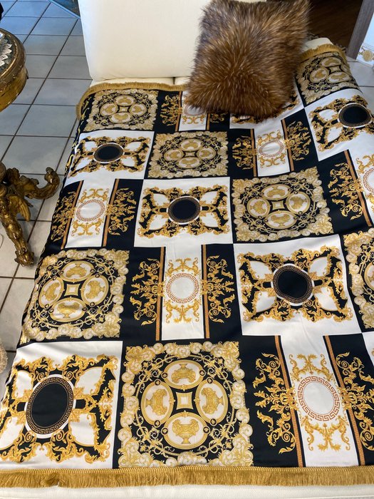San Leucio - nybarokk kashmir og silkepledd med gullsjekker - Tekstil  - 130 cm - 150 cm