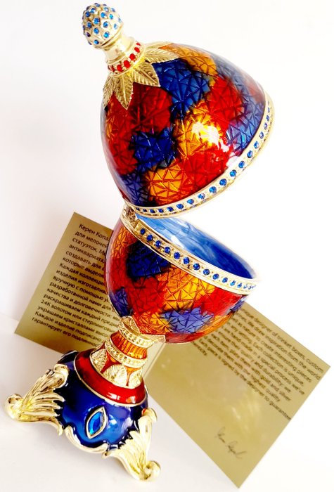 Huevo de coleccionista¬Keren KOPAL®(Firmado)¬Peltre¬Esmalte¬Baño de oro¬Cristales Autria Huevo - Huevo Faberge - 16 cm - 7 cm - 7 cm