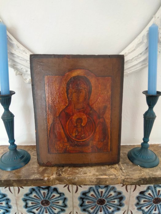 Ikone - Antike Ikone „Die Jungfrau des Zeichens“. - Holz