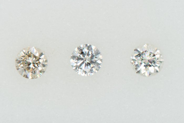 3 pcs Diamante - 0.30 ct - Rundă - NO RESERVE PRICE - H - J - I1, I2, SI1, SI2, I3
