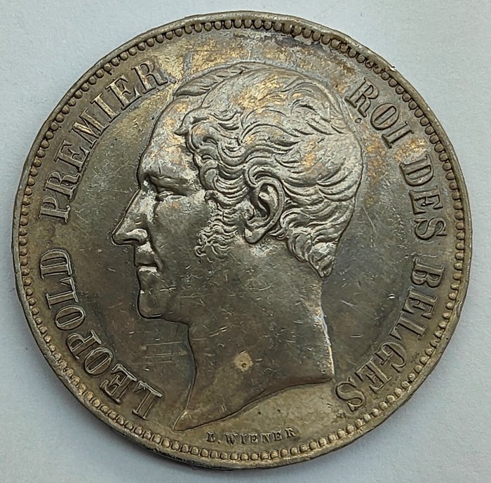 比利時. Leopold I (1831-1865). 5 Francs 1853 marriage met punt tussen datum - dubbelgeslagen LEOPOLD  (沒有保留價)