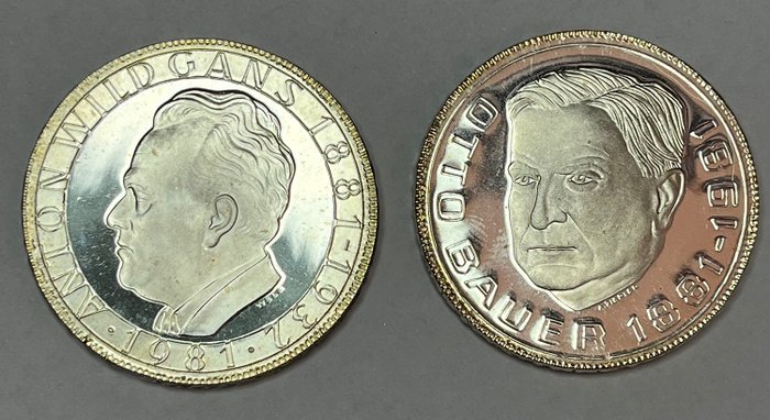 奧地利. 500 Schilling 1981 Otto Bauer + Anton Wild Gans, 2 monete  (沒有保留價)