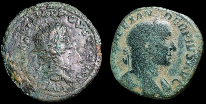 羅馬帝國. Lot of 2 Æ coins Postumus (AD 260-269), Double Sestertius & Severus Alexander (AD 222-235), Sestertius  (沒有保留價)