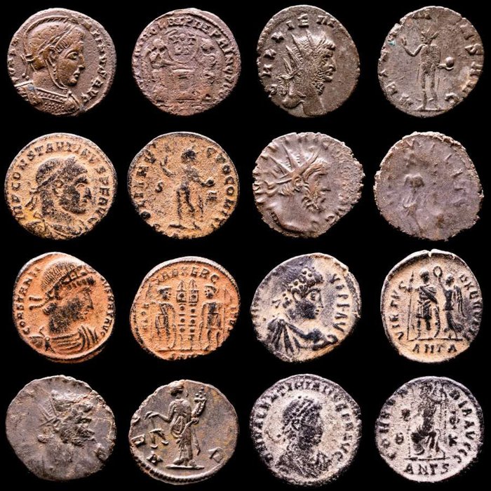 Römisches Reich. Lot comprising eight (8) AE coins:  Antoninianus, Follis, Maiorinas. Antoninianus, Follis, Maiorinas. Constantine I (3), Gallienus, Tetricus I, Valentinianus II, Claudius II & Arcadius  (Ohne Mindestpreis)