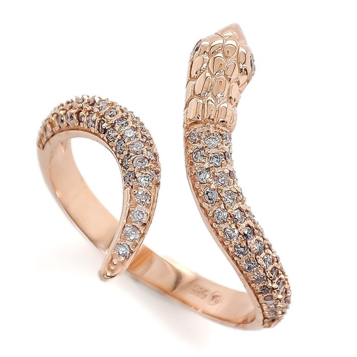 Zonder Minimumprijs - 0.42 Carat Pink Diamonds - Ring - 14 karaat Roségoud 