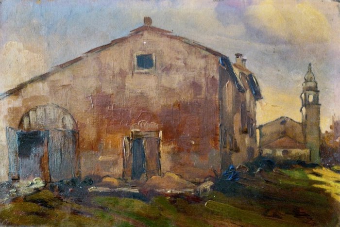 Artista macchiaiolo (XIX-XX) - Borgo di campagna
