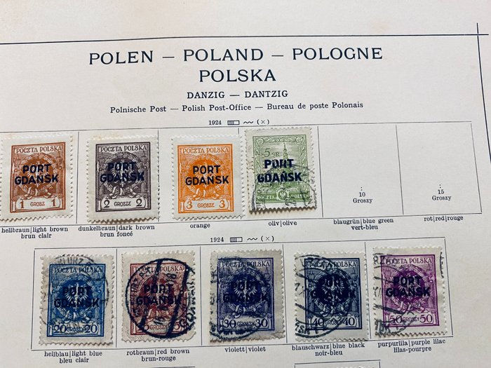 Polen  - Samling av Polen og områder (Port Gdansk) på gamle albumsider, også bakbok i mellom