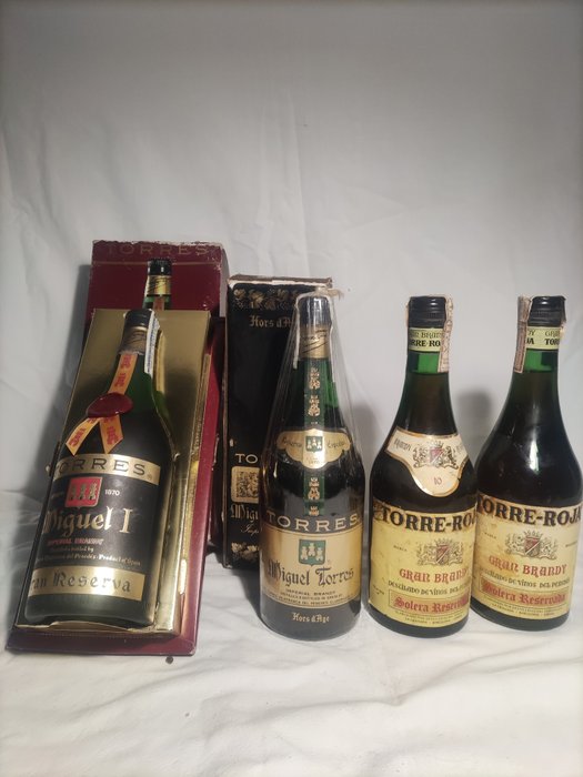 Torres Miguel I & Hors d'Age + Torre-Roja Gran Brandy x 2 Brandy  - b. Anni ‘70, Anni ‘80 - 0,75 litri - 4 bottiglie