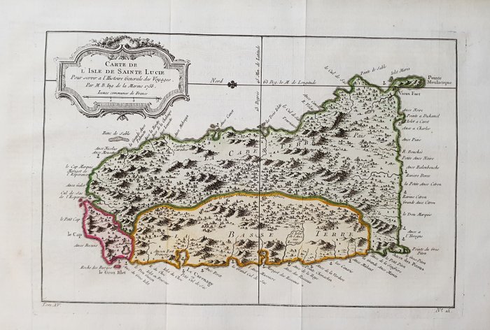美國, 地圖 - 中美洲/加勒比海/聖露西亞/安的列斯群島/中美洲; J.N. Bellin / A.F. Prevost - Carte de l'Isle de Sainte Lucie - 1751-1760