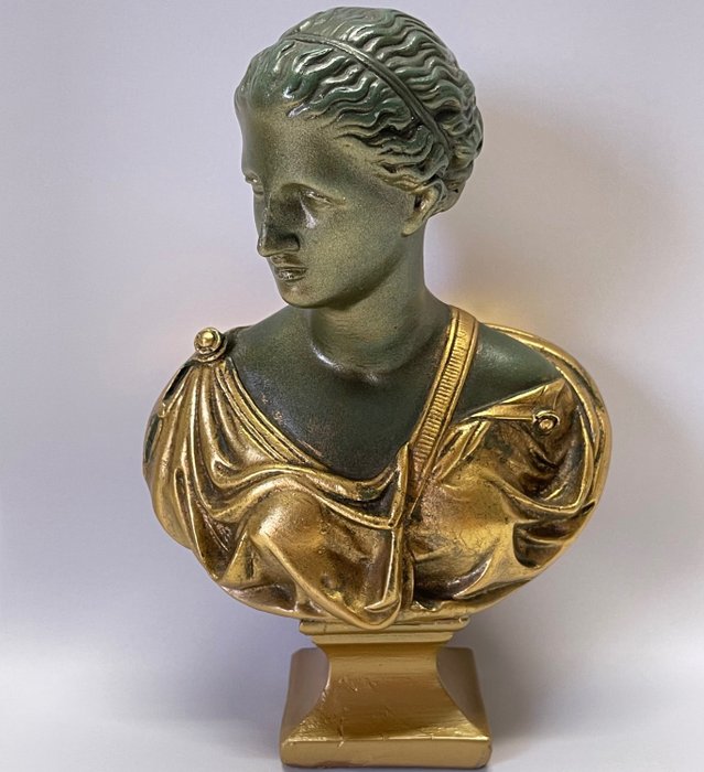 Gebroeders van Paridon - Skulptur, Diana, de Griekse godin van de jacht in de klassieke oudheid - 180 mm - Paridur (grön/bronsfärgad)