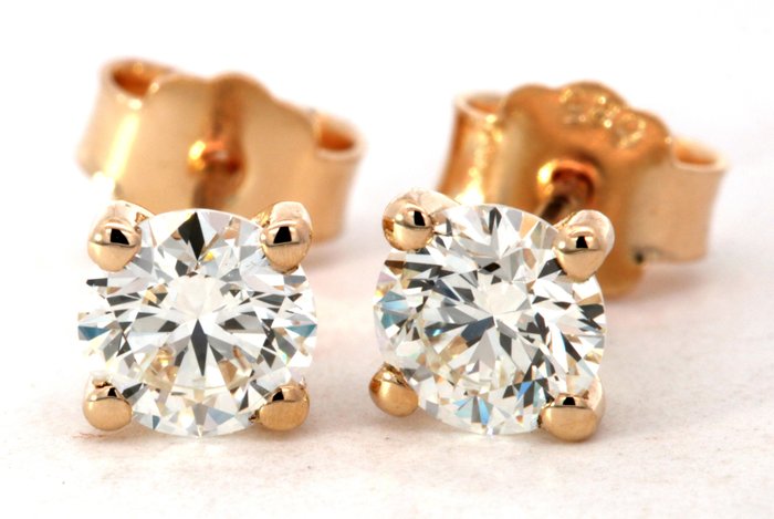 Boucles d'oreilles - 18 carats Or jaune -  1.16ct. tw. Diamant  (Naturelle)