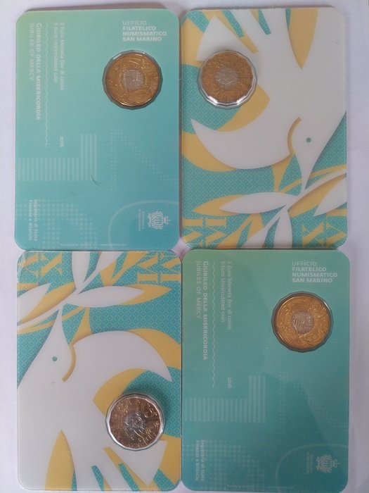 圣玛利诺. 5 Euro 2016 (4 coincards)  (没有保留价)