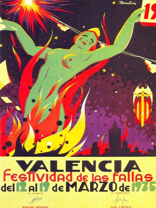 Monleón - Valencia: Festividad de las Fallas de Marzo 1935 - Tamaño Big XL Reprint