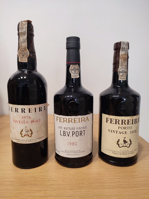 Ferreira Port: 1970 Vintage, 1978 Vintage & 1980 Late Bottled Vintage - Douro - 3 Flaschen (0,75 l)