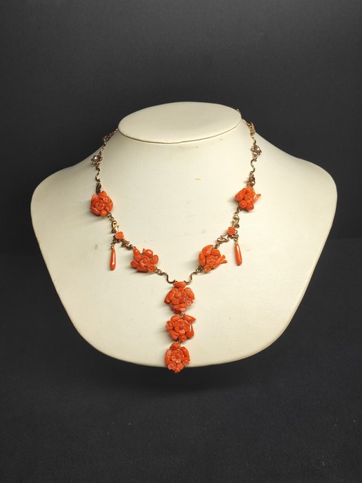 Necklace - 9 kt. Rose gold Coral - Blood Coral 