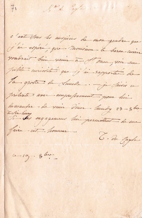 Zoé Talon, comtesse du Cayla [favorite de Louis XVIII] - Lettre autographe signée à Georges Cuvier - 1826