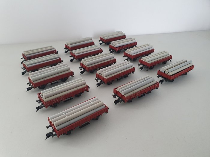 Fleischmann H0 - 5011 - Modeltrein goederenwagon (15) - Platte bakwagens met lading - DB