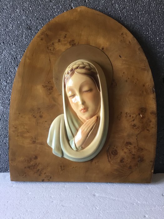 浮雕, Madonna - 45 cm - 木, 石膏, 金屬